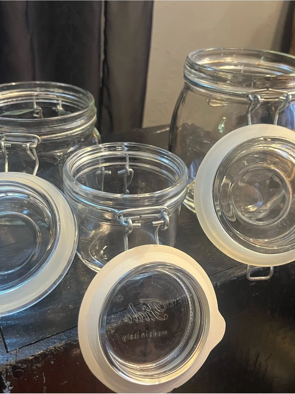 Clear Glass Clip-Top Storage Jars - Set of 3